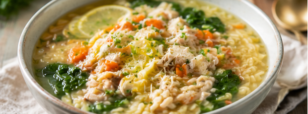 Lemony Chicken Pastina Soup with Bone Broth