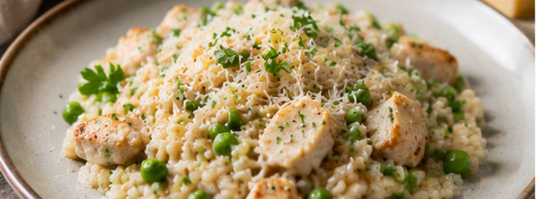 Creamy Chicken Rice Skillet with Peas and Bone Broth