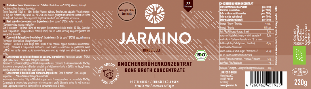 Beef bone broth concentrate - REDUCED SALT (22 servings)